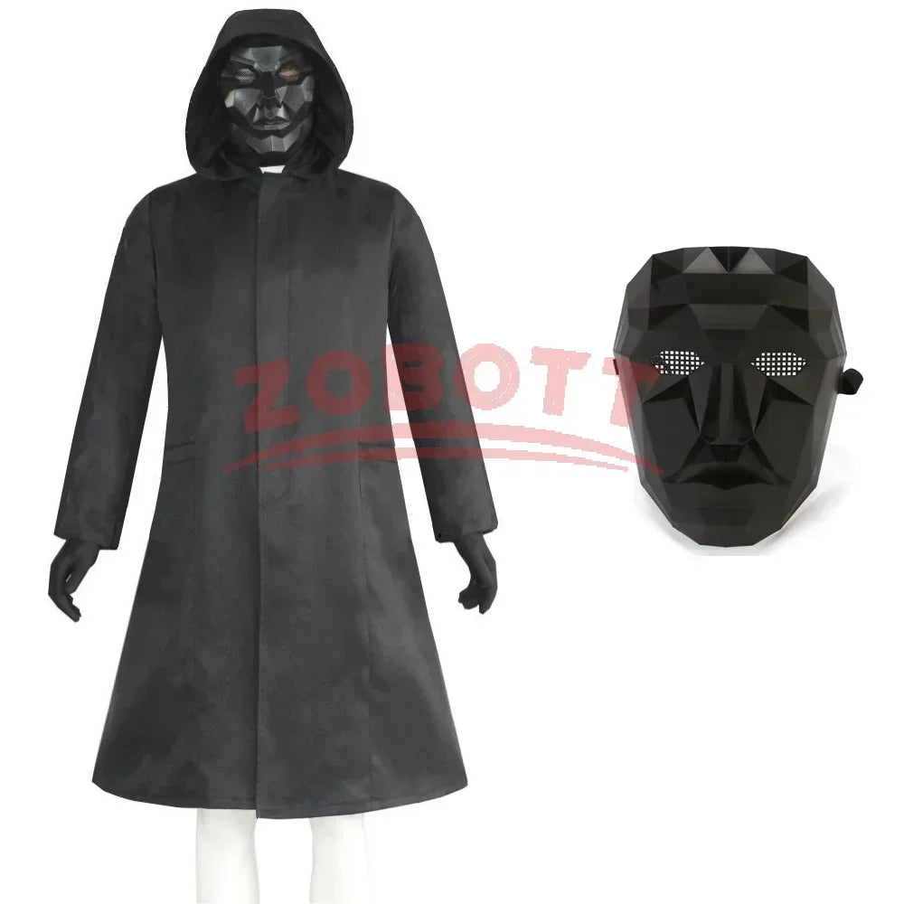 Adult Calamari Game Costume Guard Cosplay Jumpsuit Outfit Teenagers Tracksuit Hooded Overall Belt Gloves Mask Set Halloween